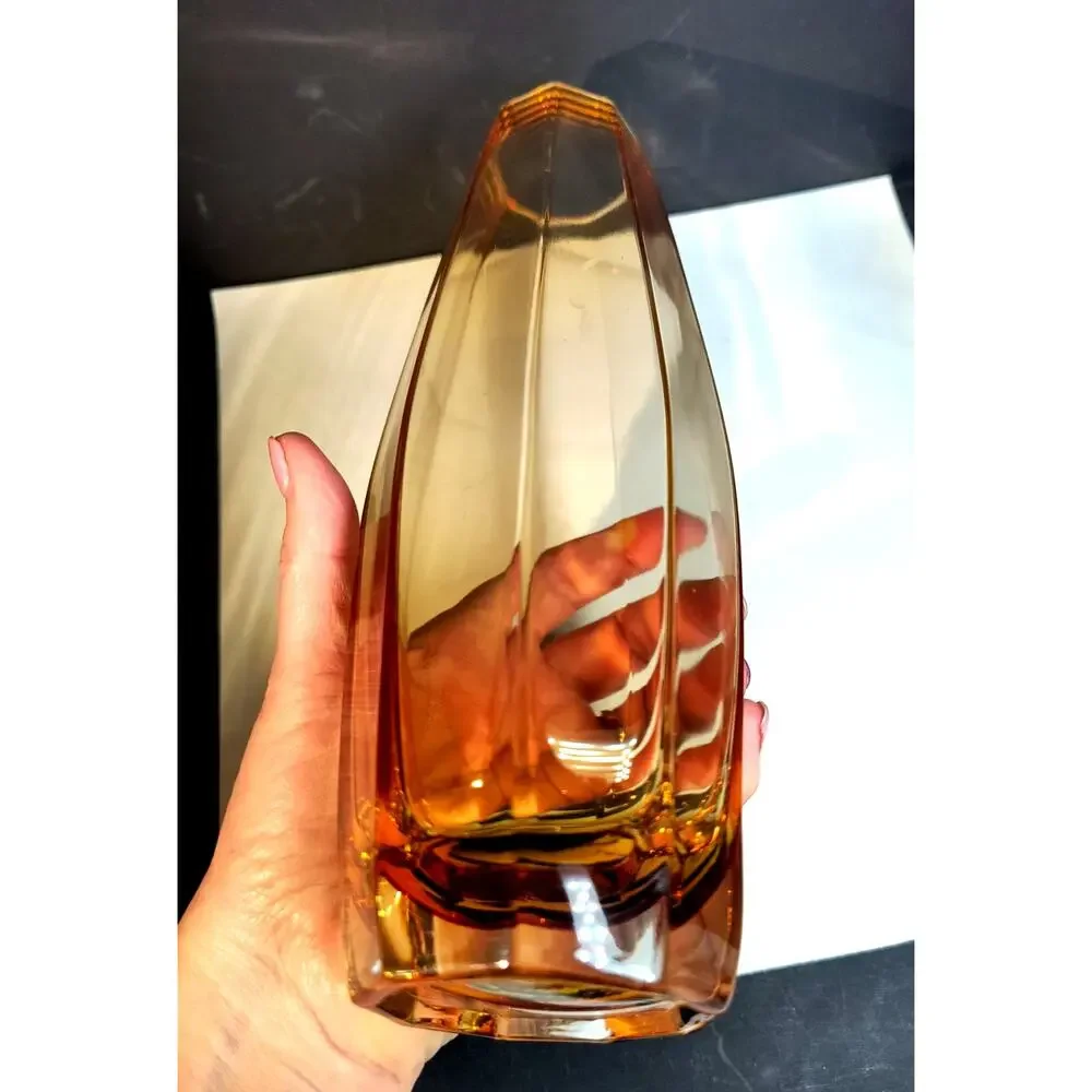 1061.  Amber Glass Vase MCM  in Empoli or Bohemian Style